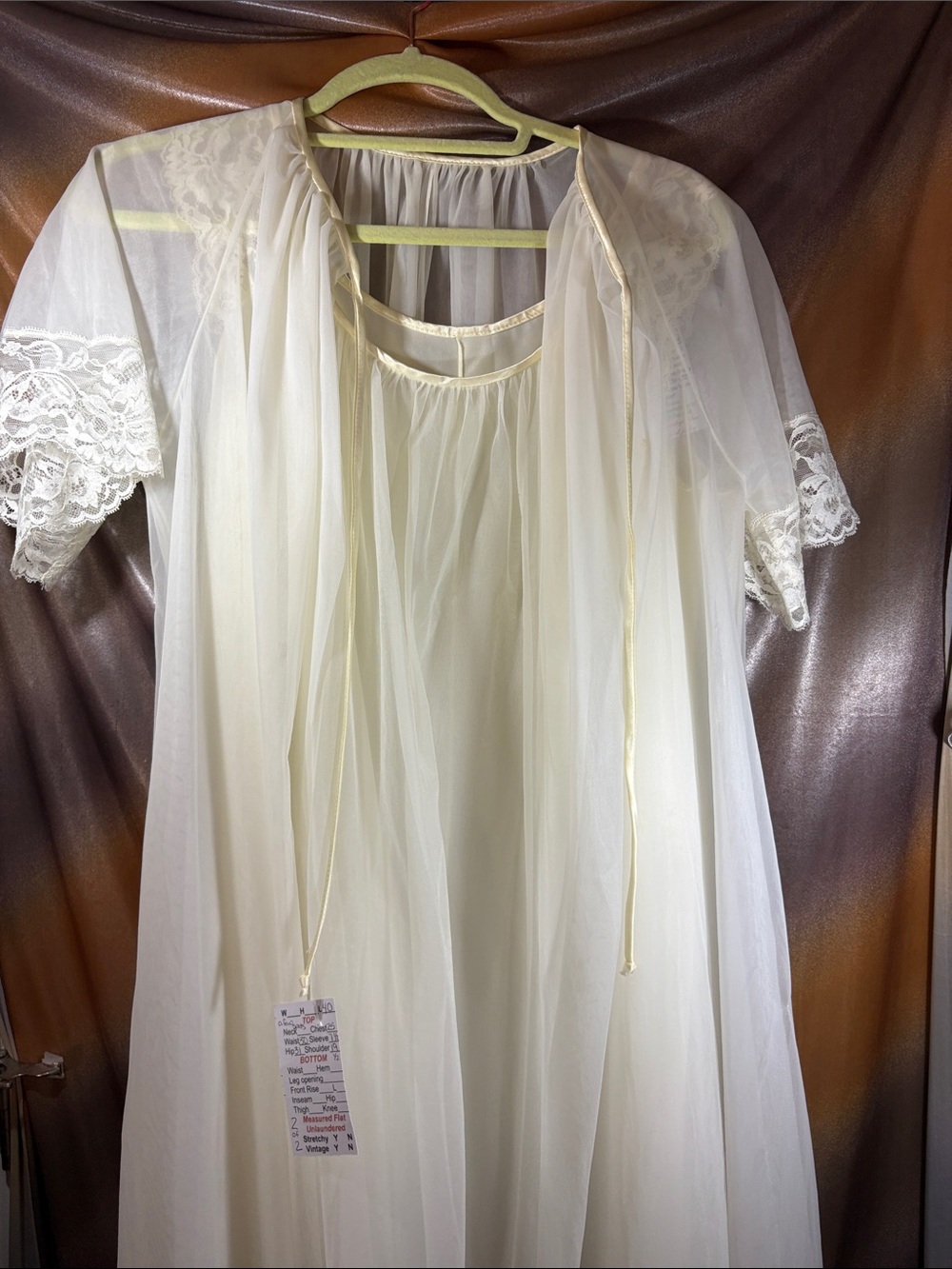 Vintage 60’s 2 piece pinafore Cream Lace-Trim Nightgown Soft Sheer. DD - Picture 6 of 11